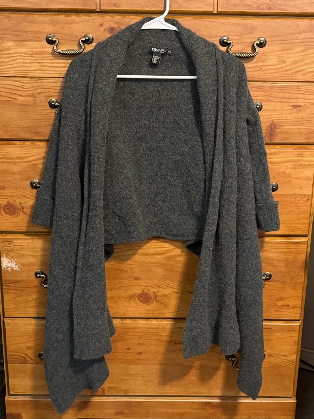 DKNY Charcoal Gray Open-Front Draped Cardigan